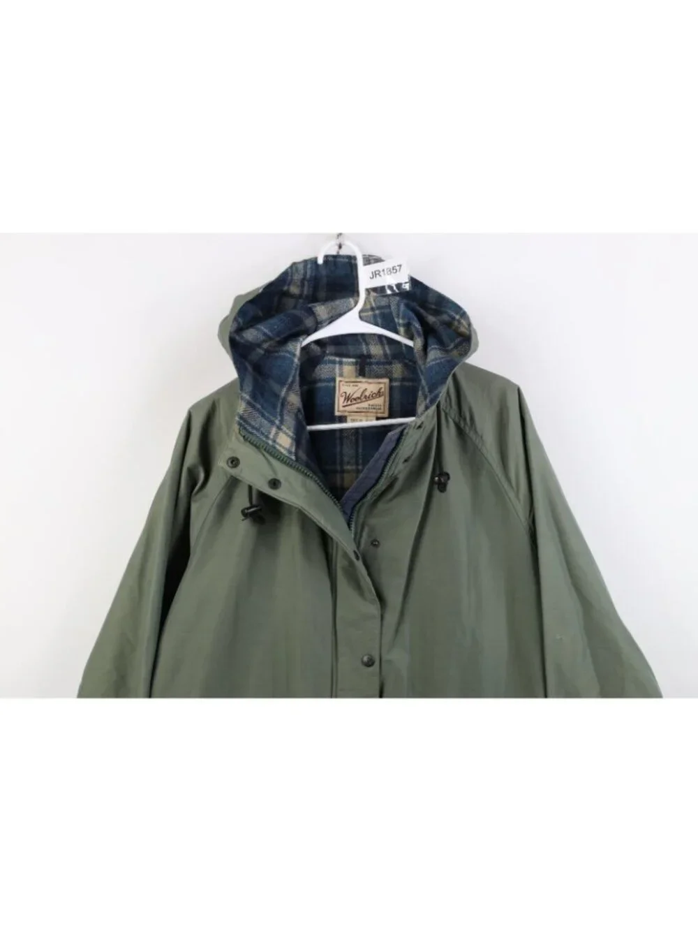 Vintage 90s Woolrich Mens Small Distressed Wool Lined Hooded Parka Jacket Rain - Picture 2 of 16